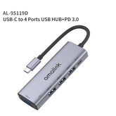 amalink 95119D Type-C / USB-C to 4 Ports USB + PD 3.0 Multi-function HUB Docking Station, 95119D